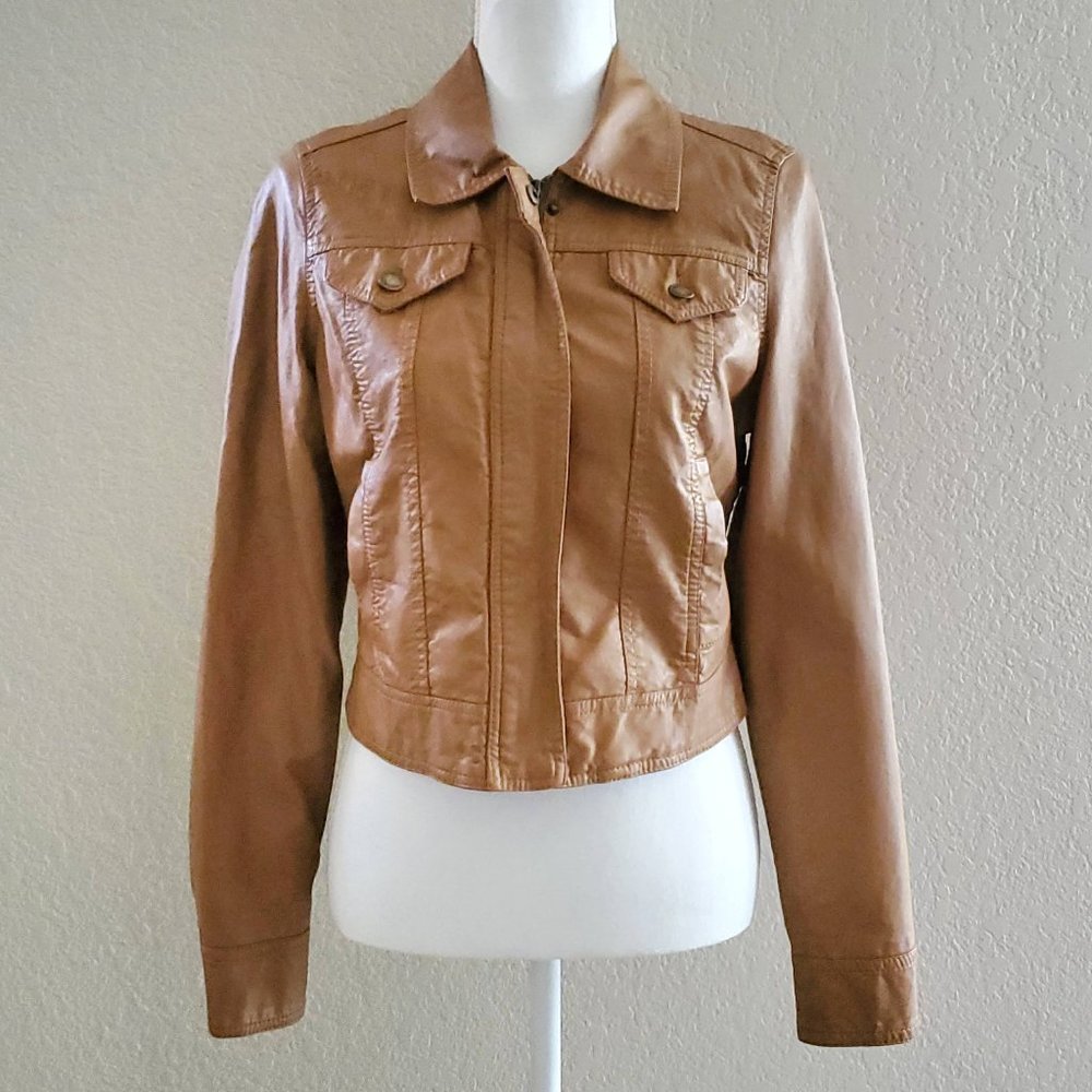 4/$20 Jou Jou Brown Faux Leather Crop Moto Jacket